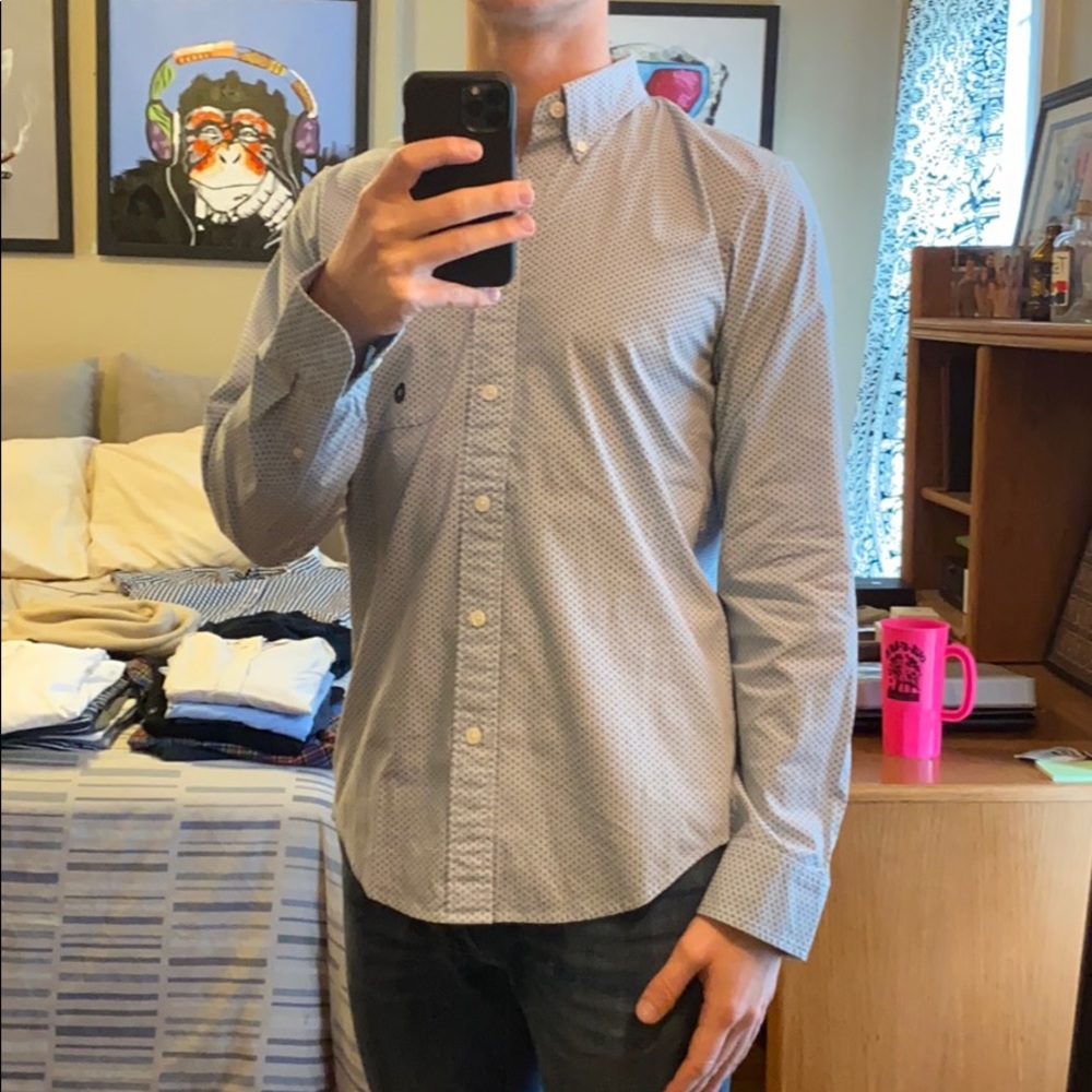 Light Blue Pattern Poplin Button Down - Picture 2 of 4